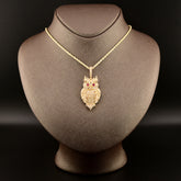 24MM 10k Yellow Gold 4.5CTW Natural Round/Baguette Diamond 13.2g Owl Pendant